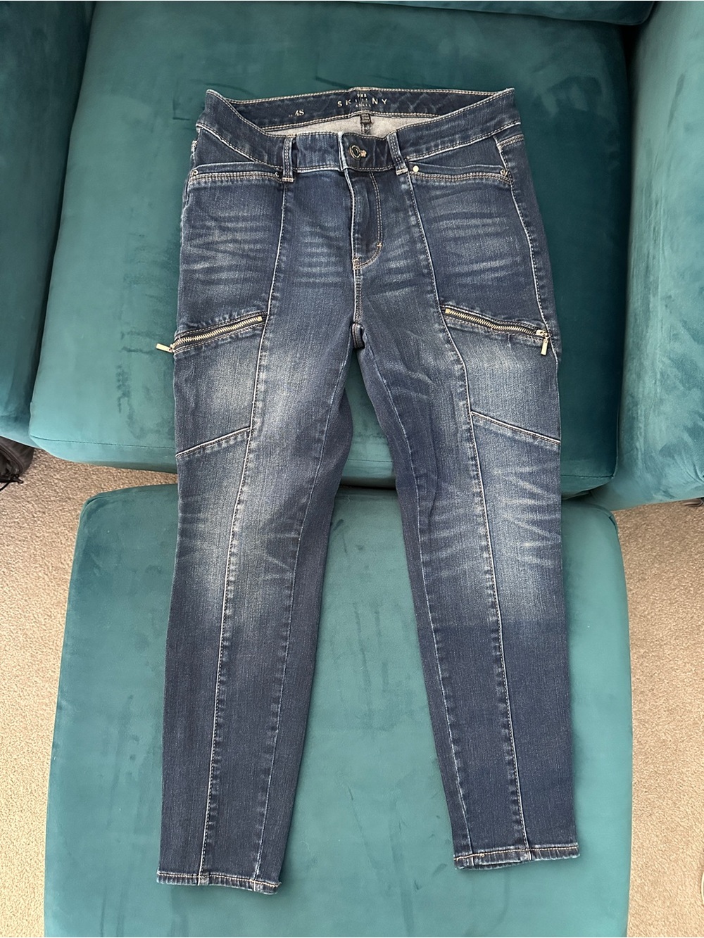 White House Black Market Women's Dark Blue Skinny Jeans with Zip Pockets Sz 4S